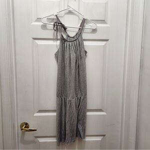 Vince Shoulder Bow Tie  Pleated Gray Dress